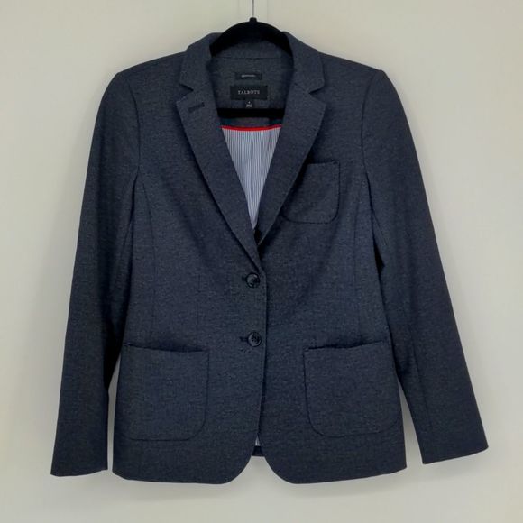 Talbots Women's Blue Twill Piqué Stretch Knit Aberdeen Blazer Jacket Size 4 - Picture 1 of 15